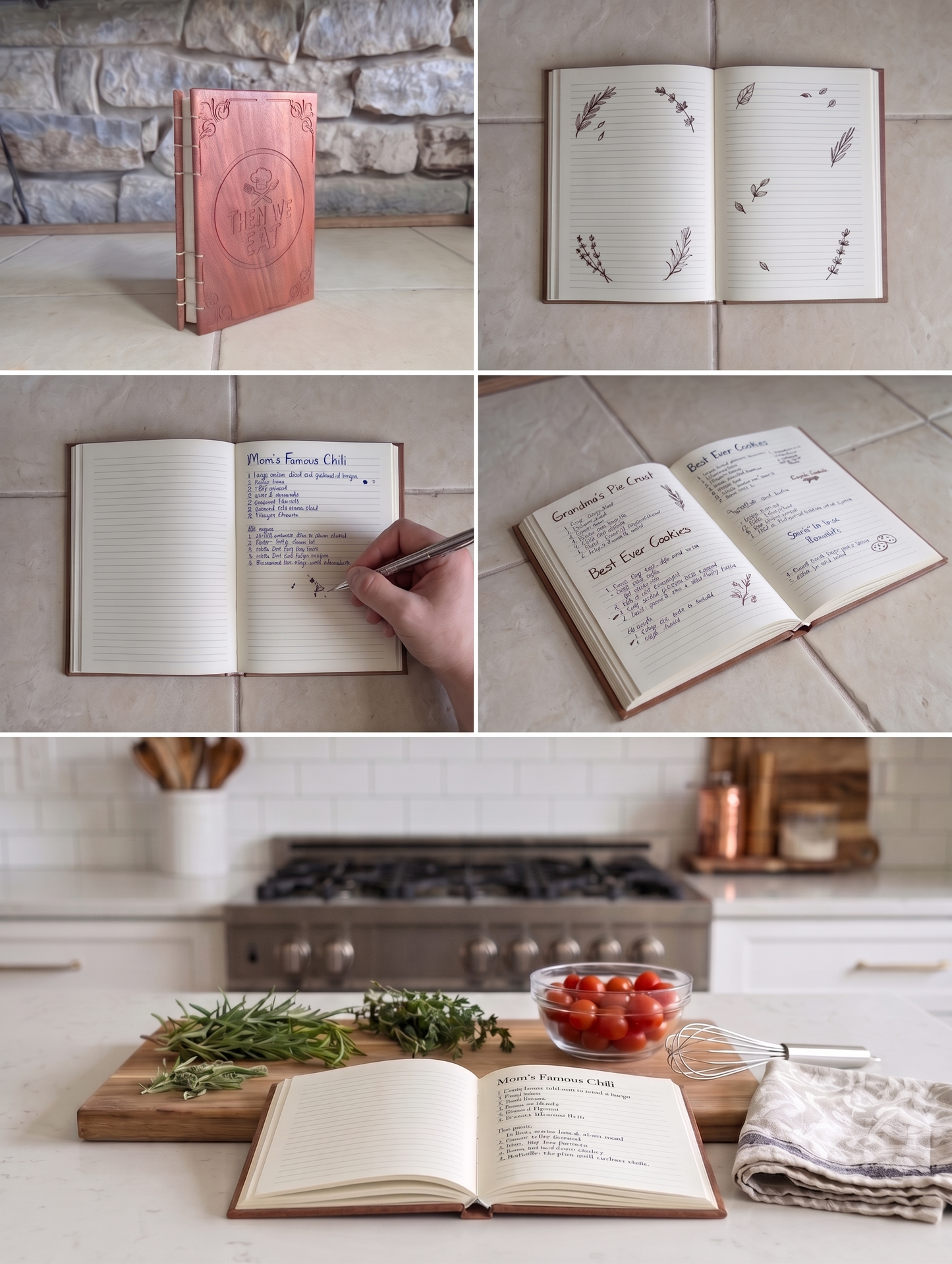 "Then We Eat" Wooden Recipe Book – Handcrafted Mahogany Hardwood Keepsake Journal
